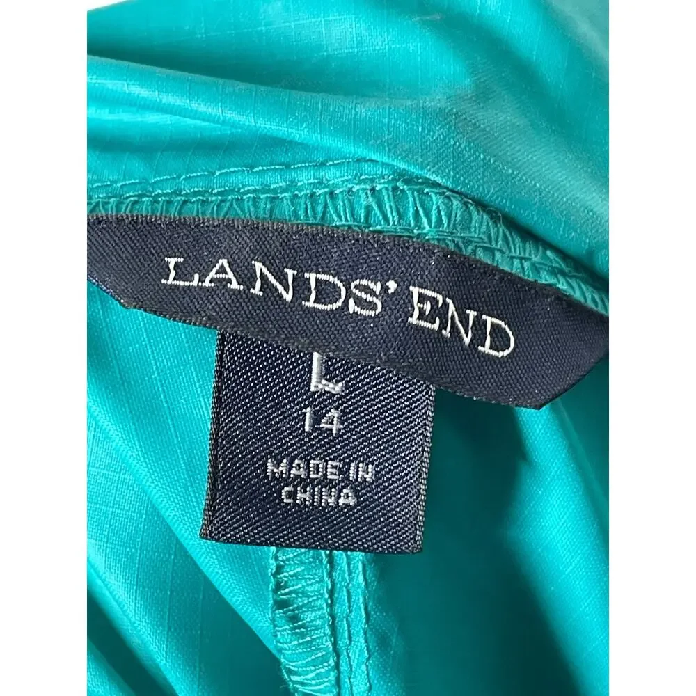 Lands' End Youth Kids  Large 14 Green Packable Rain Jacket Windbreaker